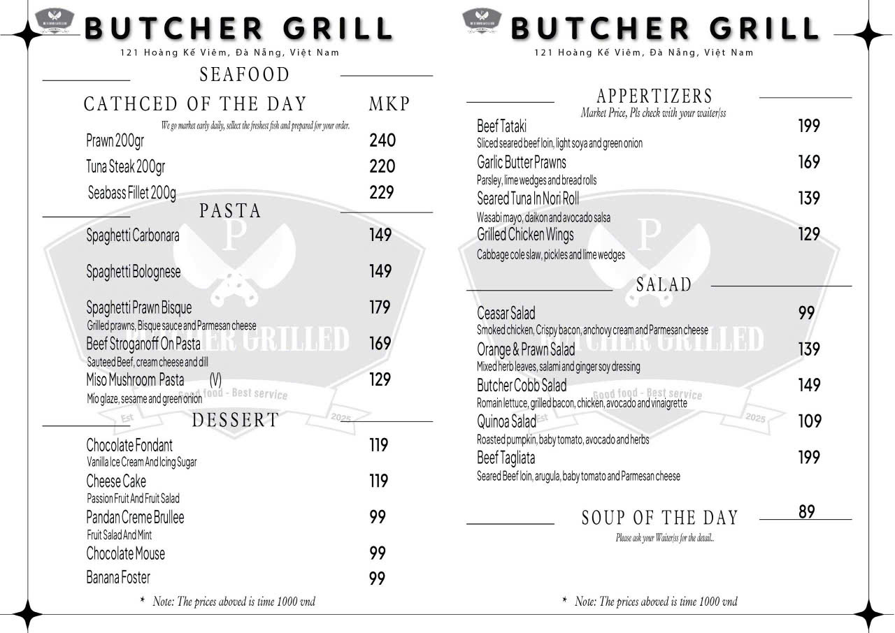 Menu Butcher Grilled - Hoàng Kế Viêm 2