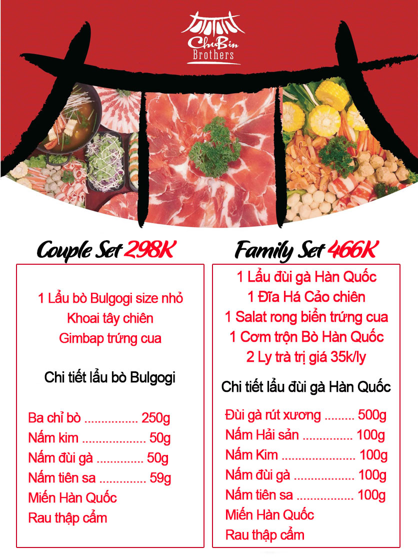 Menu Chubin Brothers - Tây Sơn 2
