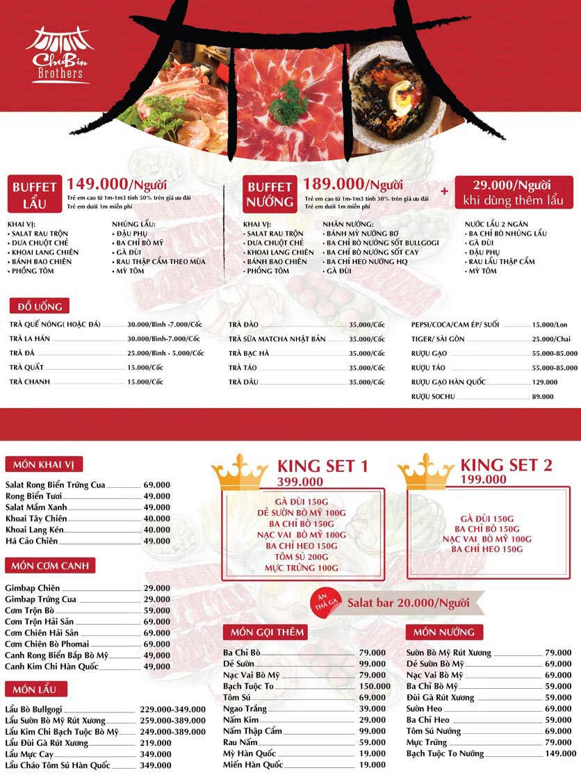 Menu Chubin Brothers - Tây Sơn 1