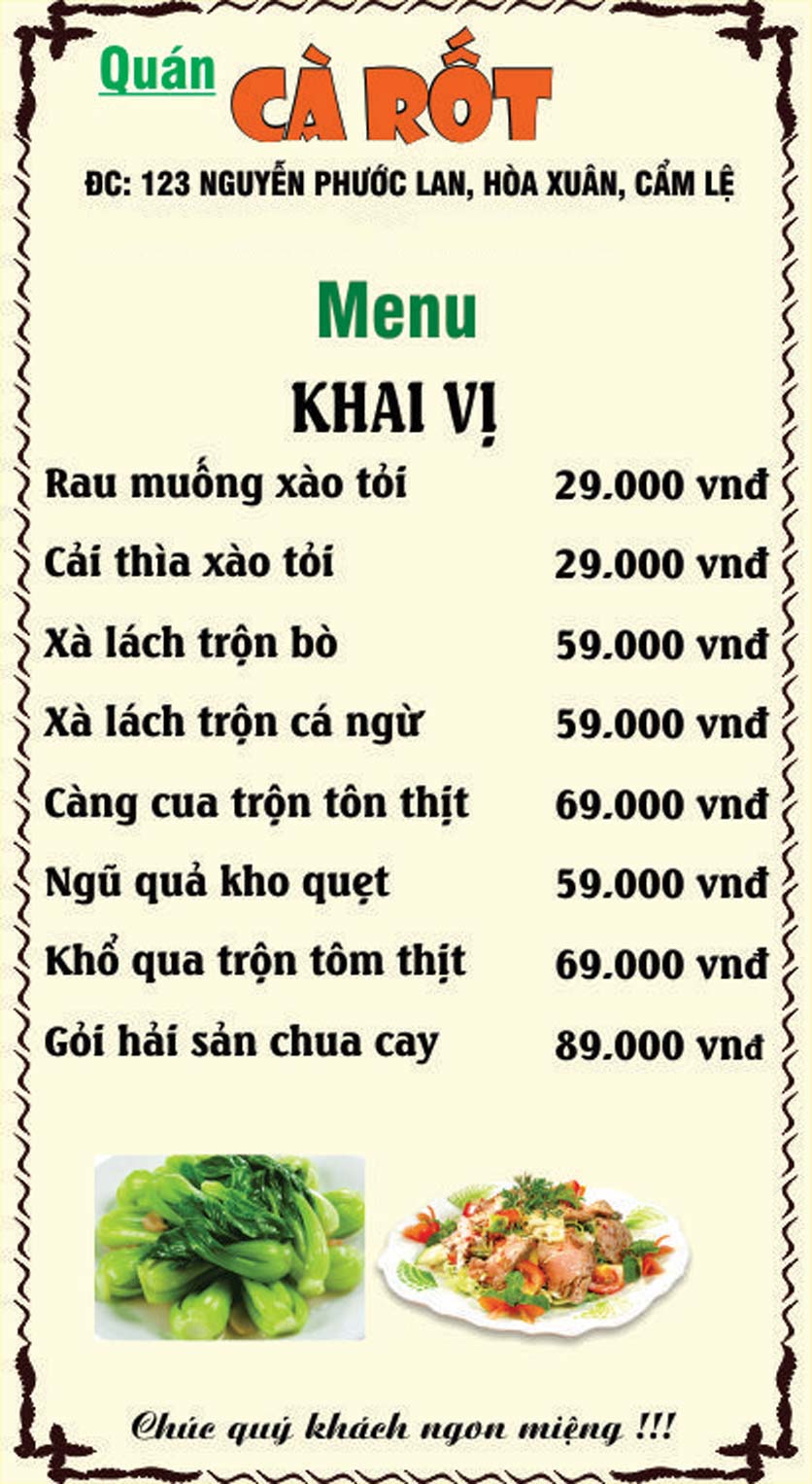 Menu Quán Cà Rốt – Nguyễn Phước Lan 1 