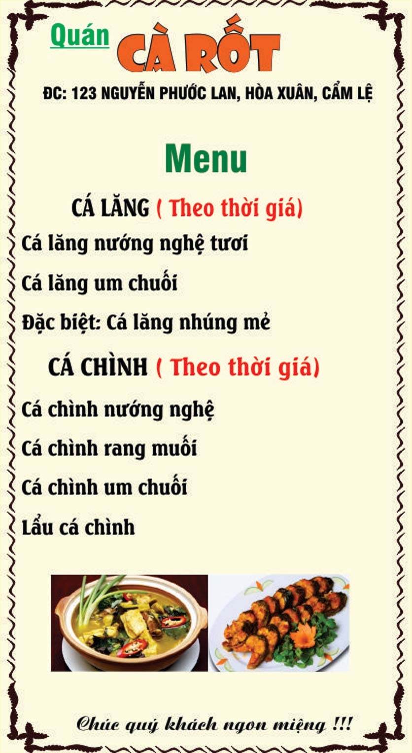 Menu Quán Cà Rốt – Nguyễn Phước Lan 16 