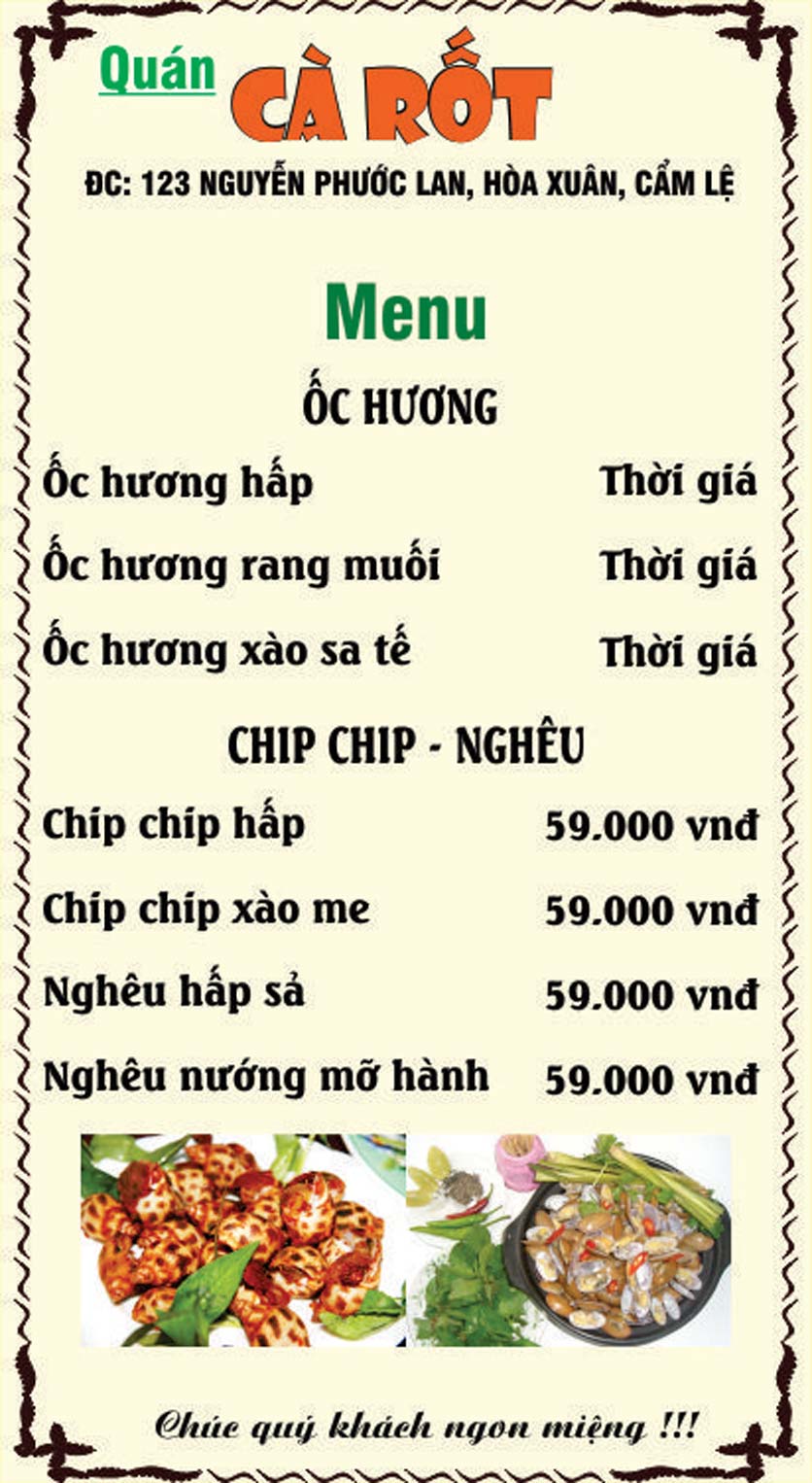 Menu Quán Cà Rốt – Nguyễn Phước Lan 20 
