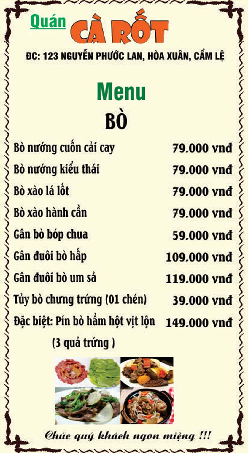Menu Quán Cà Rốt – Nguyễn Phước Lan 5 