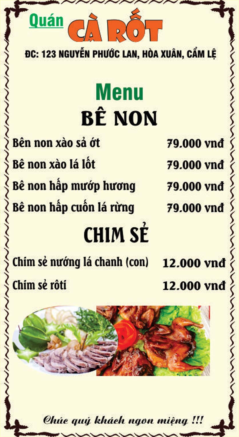 Menu Quán Cà Rốt – Nguyễn Phước Lan 7 