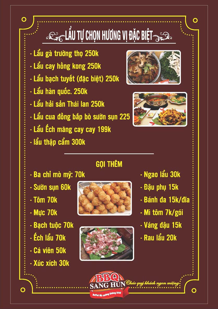 Menu Sang Hun BBQ – Trần Quốc Hoàn 7