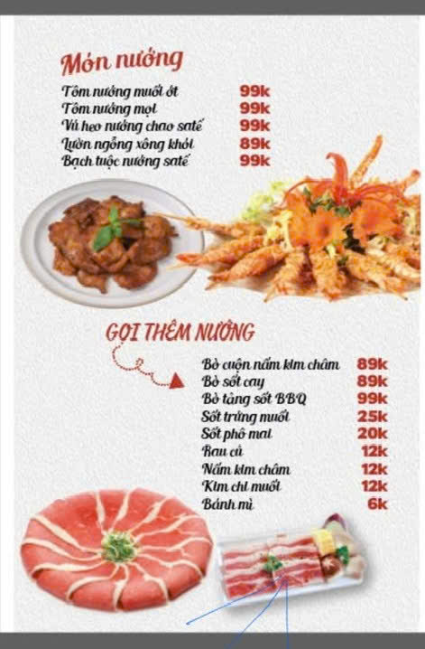 Menu Lẩu Nướng Nhà Vàng - Lâm Văn Bền 4 