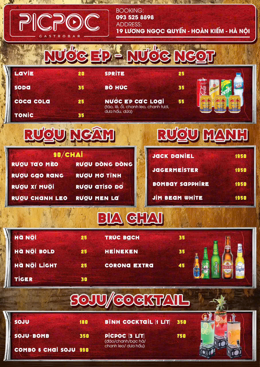 Menu Picpoc Gastrobar - Lương Ngọc Quyến 2 