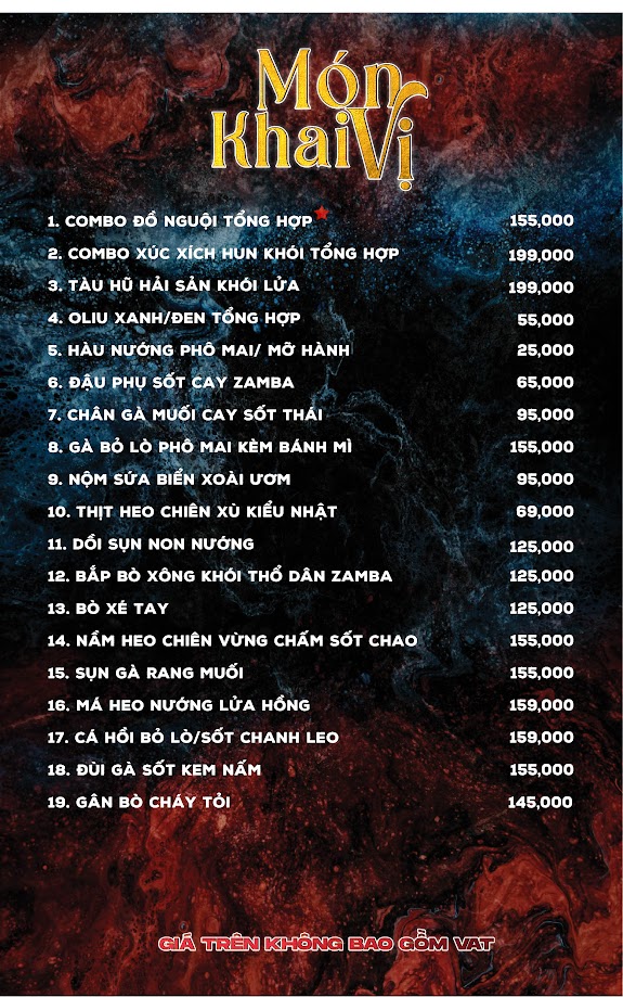 Menu Zamba Extra BBQ & Beer - Đông Các 3 