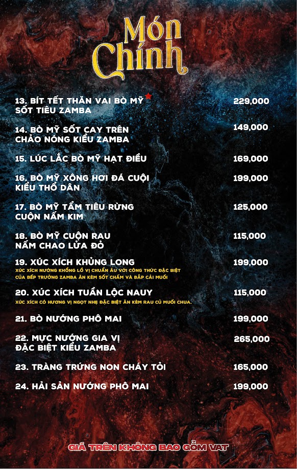 Menu Zamba Extra BBQ & Beer - Đông Các 5 