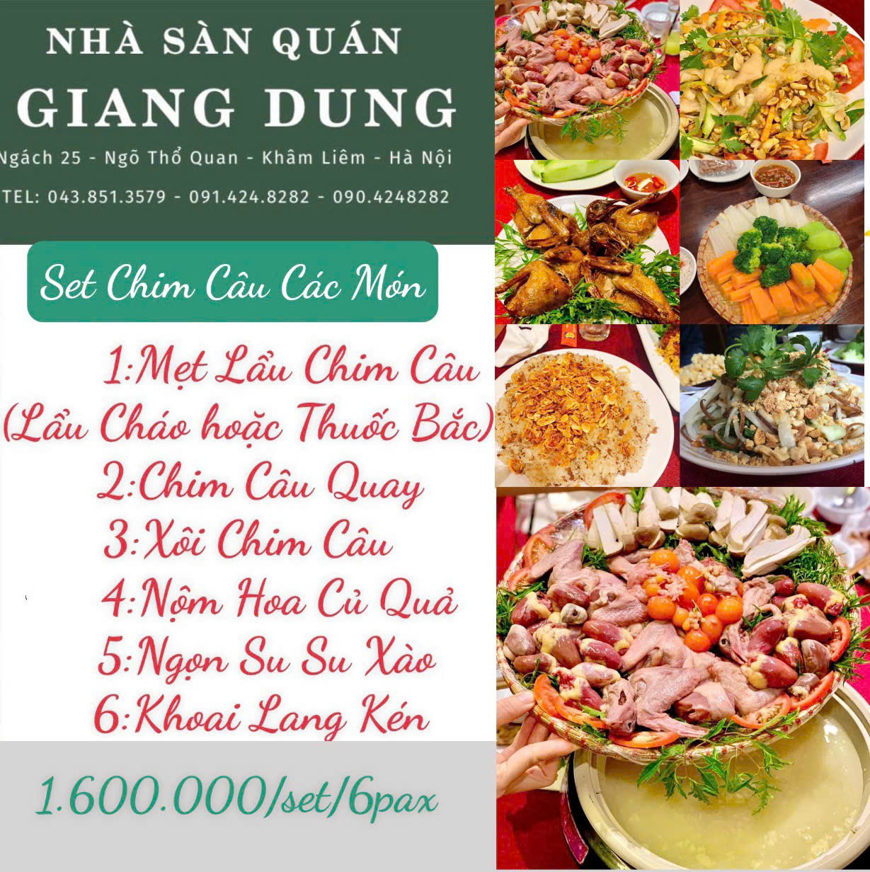 Menu Nhà Sàn Quán Giang Dung - Thổ Quan 1 