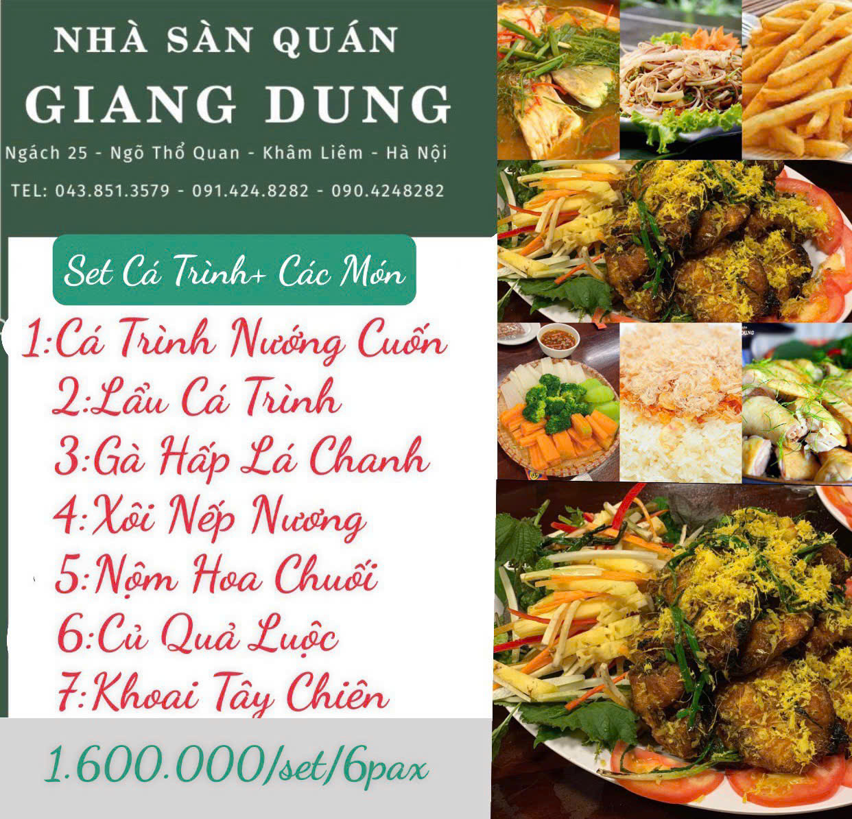 Menu Nhà Sàn Quán Giang Dung - Thổ Quan 2 