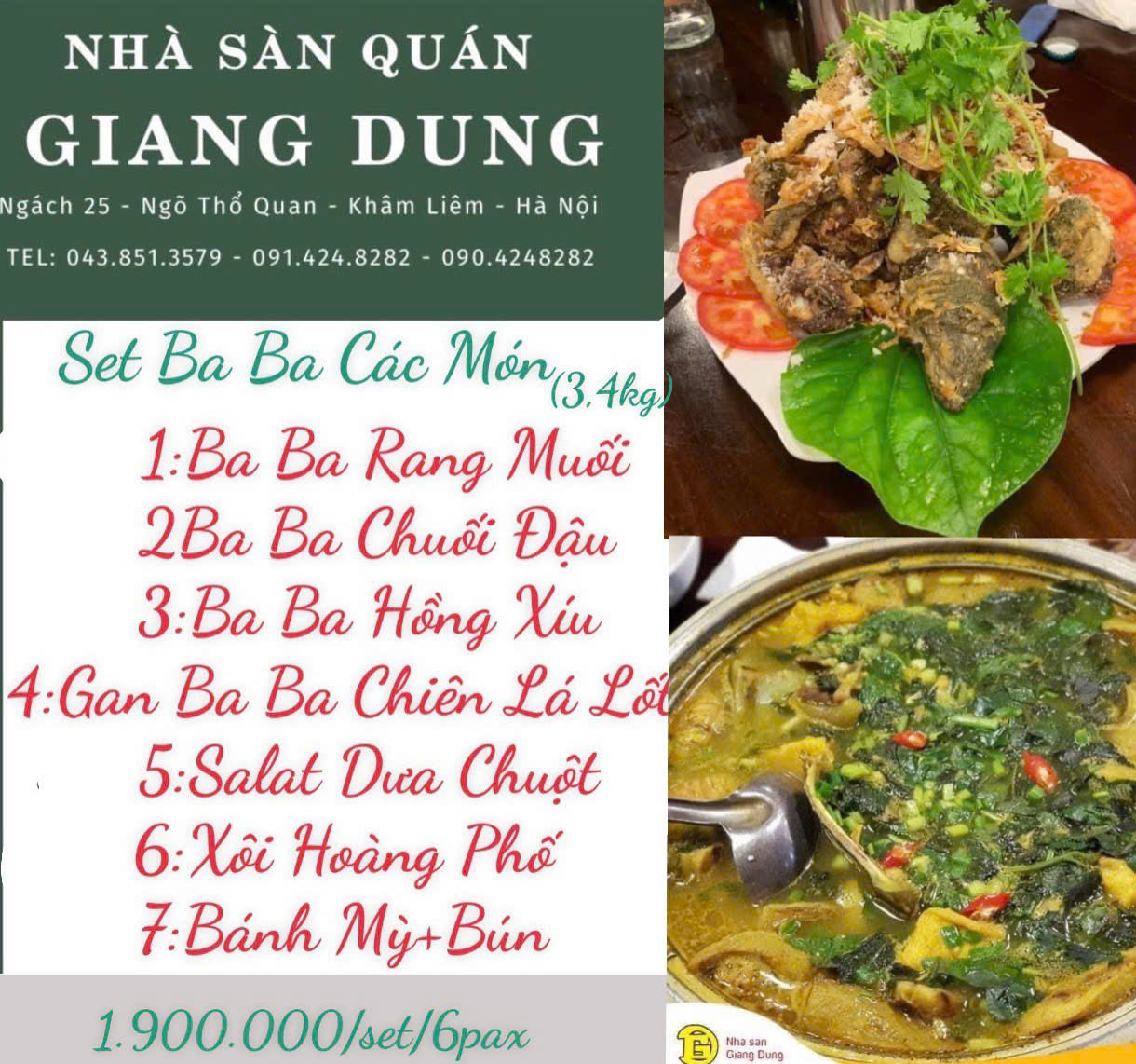 Menu Nhà Sàn Quán Giang Dung - Thổ Quan 3 