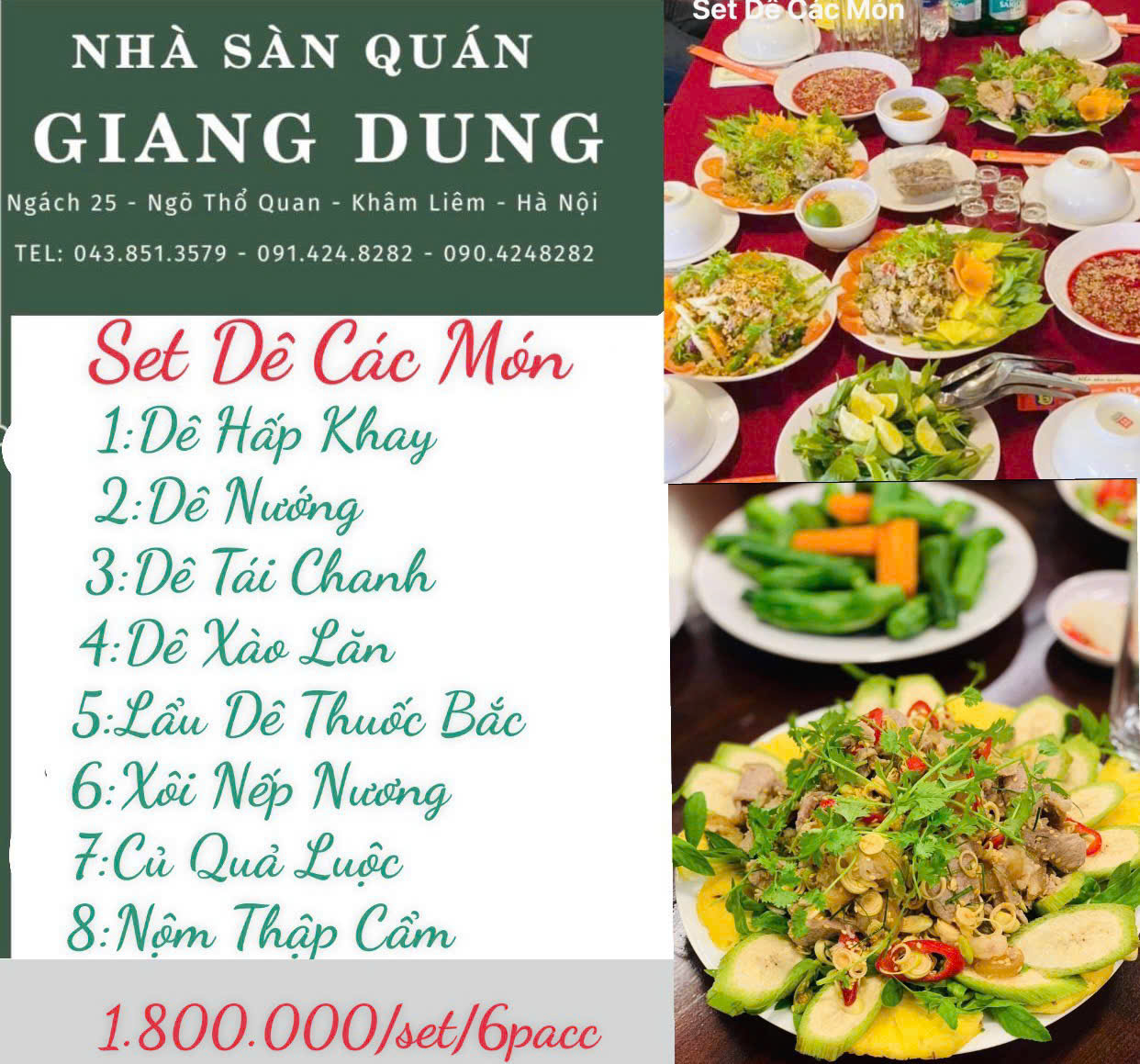 Menu Nhà Sàn Quán Giang Dung - Thổ Quan 5 