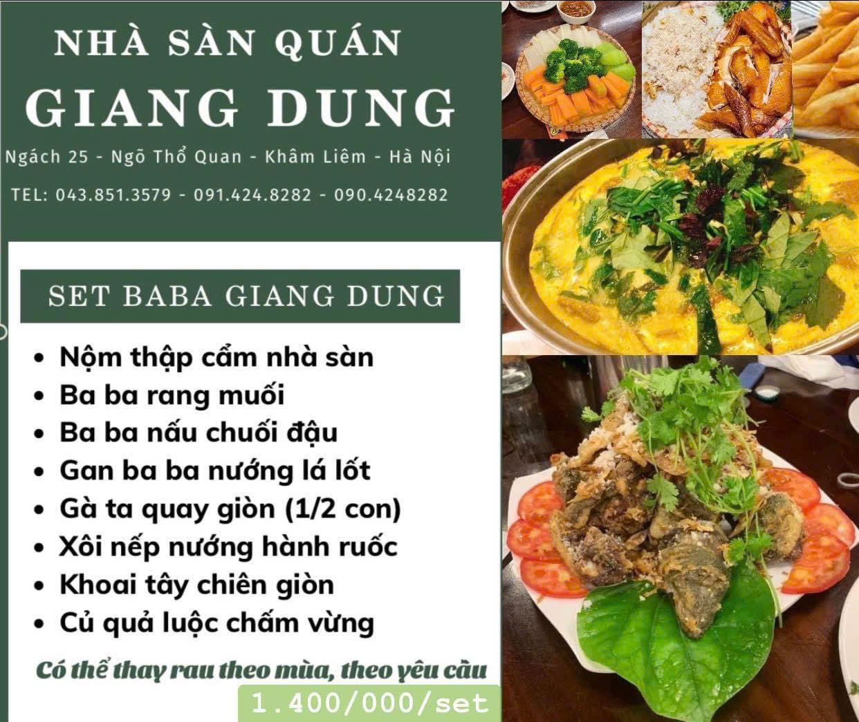 Menu Nhà Sàn Quán Giang Dung - Thổ Quan 7 