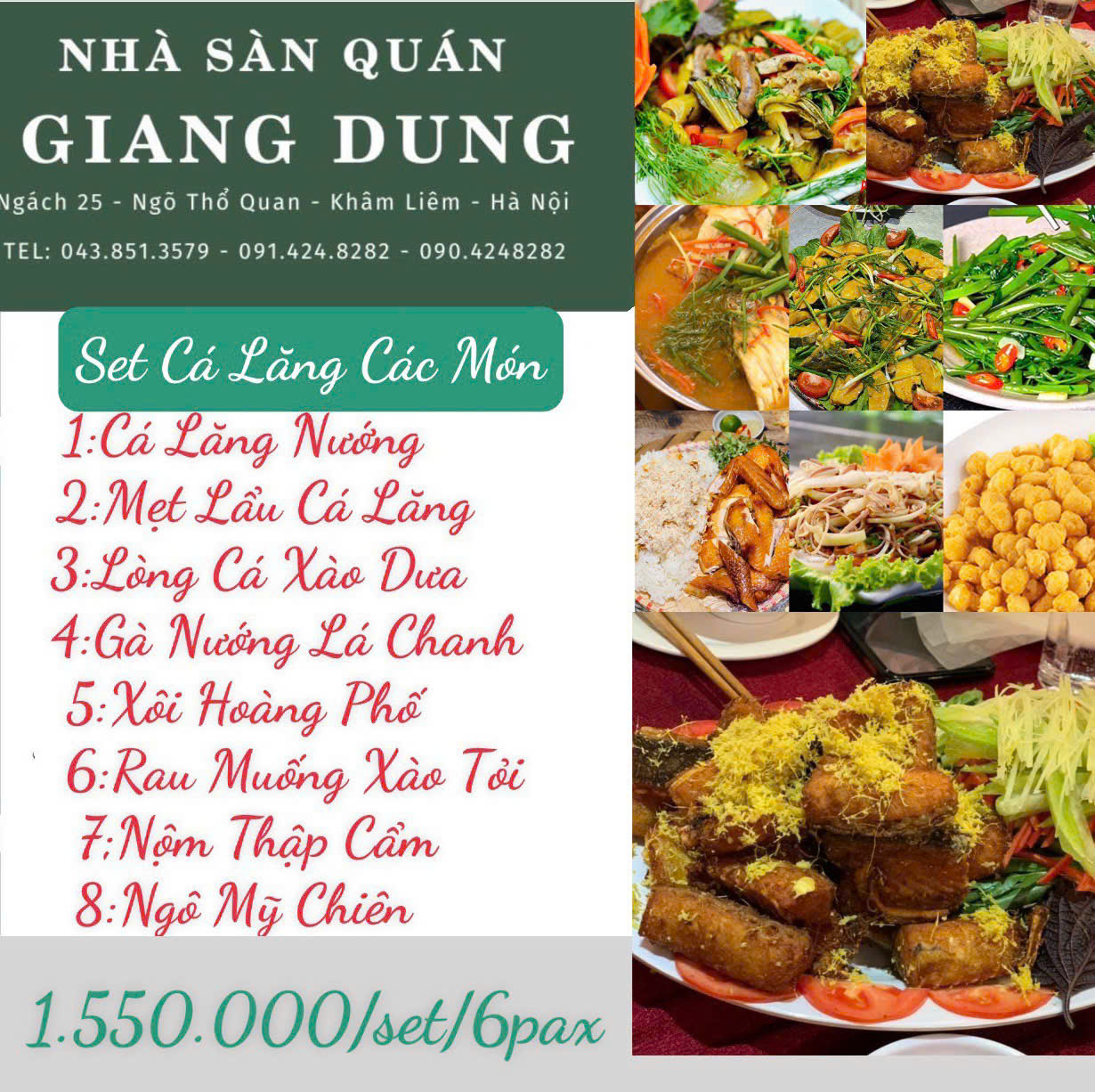 Menu Nhà Sàn Quán Giang Dung - Thổ Quan 8 