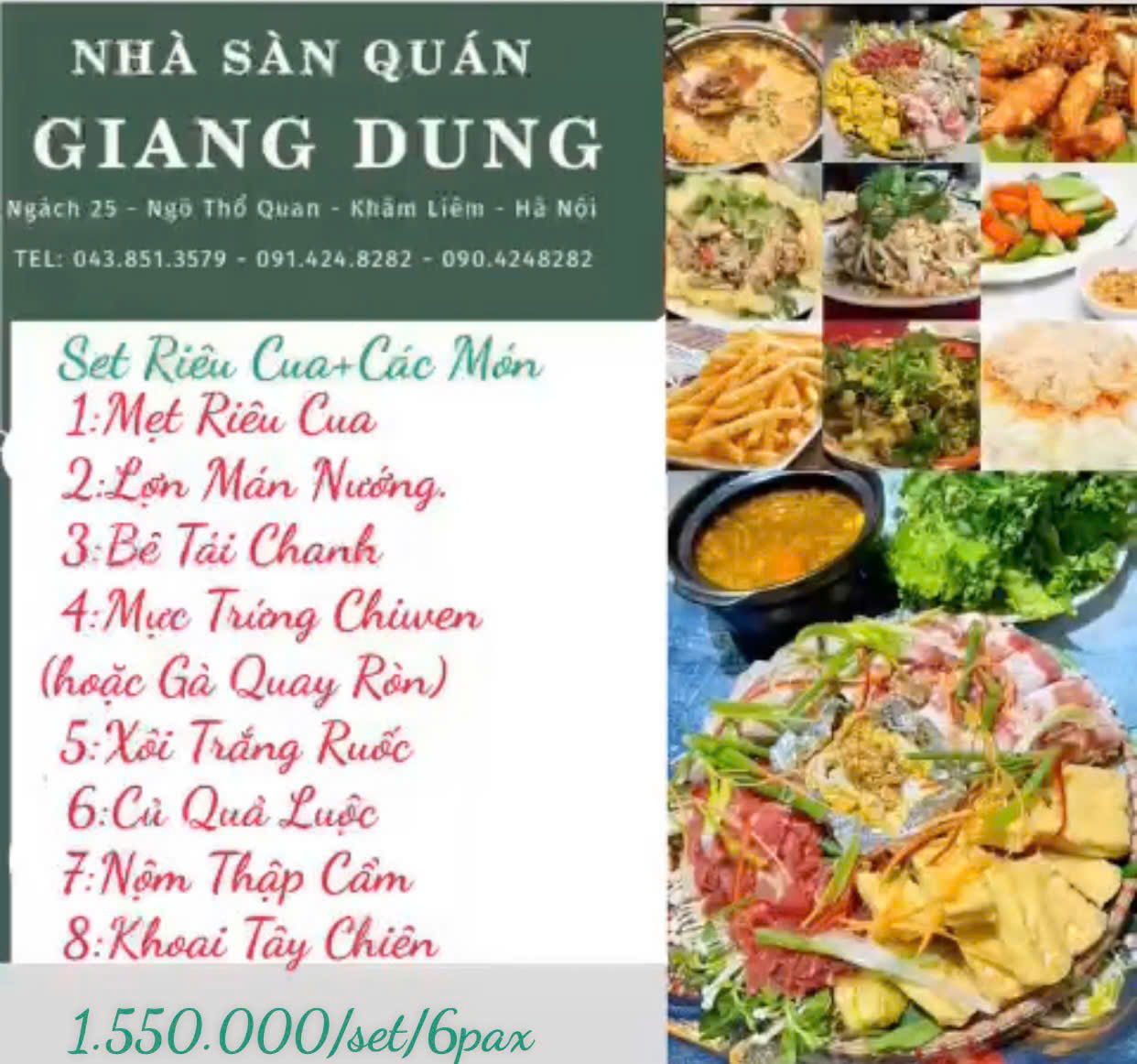 Menu Nhà Sàn Quán Giang Dung - Thổ Quan 9 