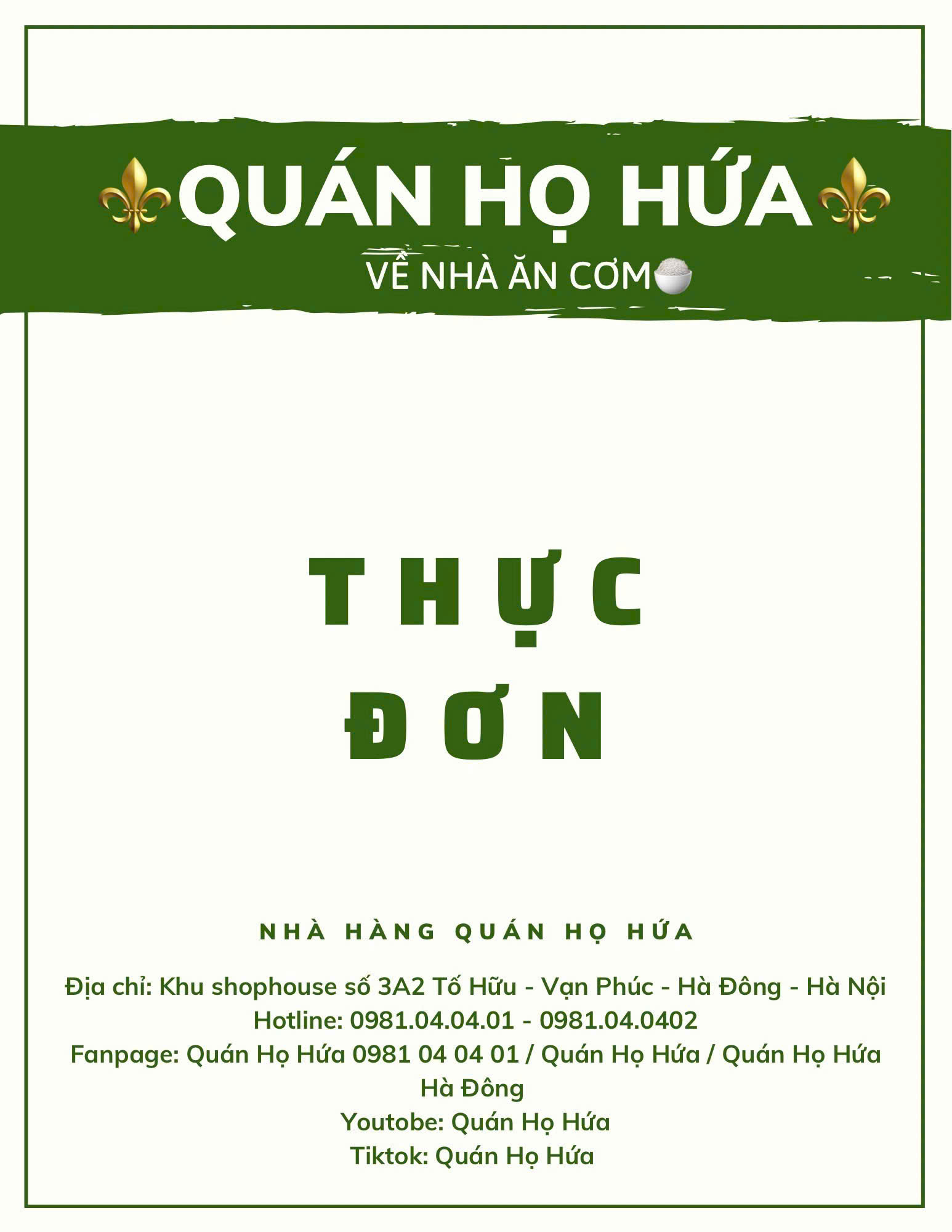 Menu Quán Họ Hứa - Tố Hữu 2 