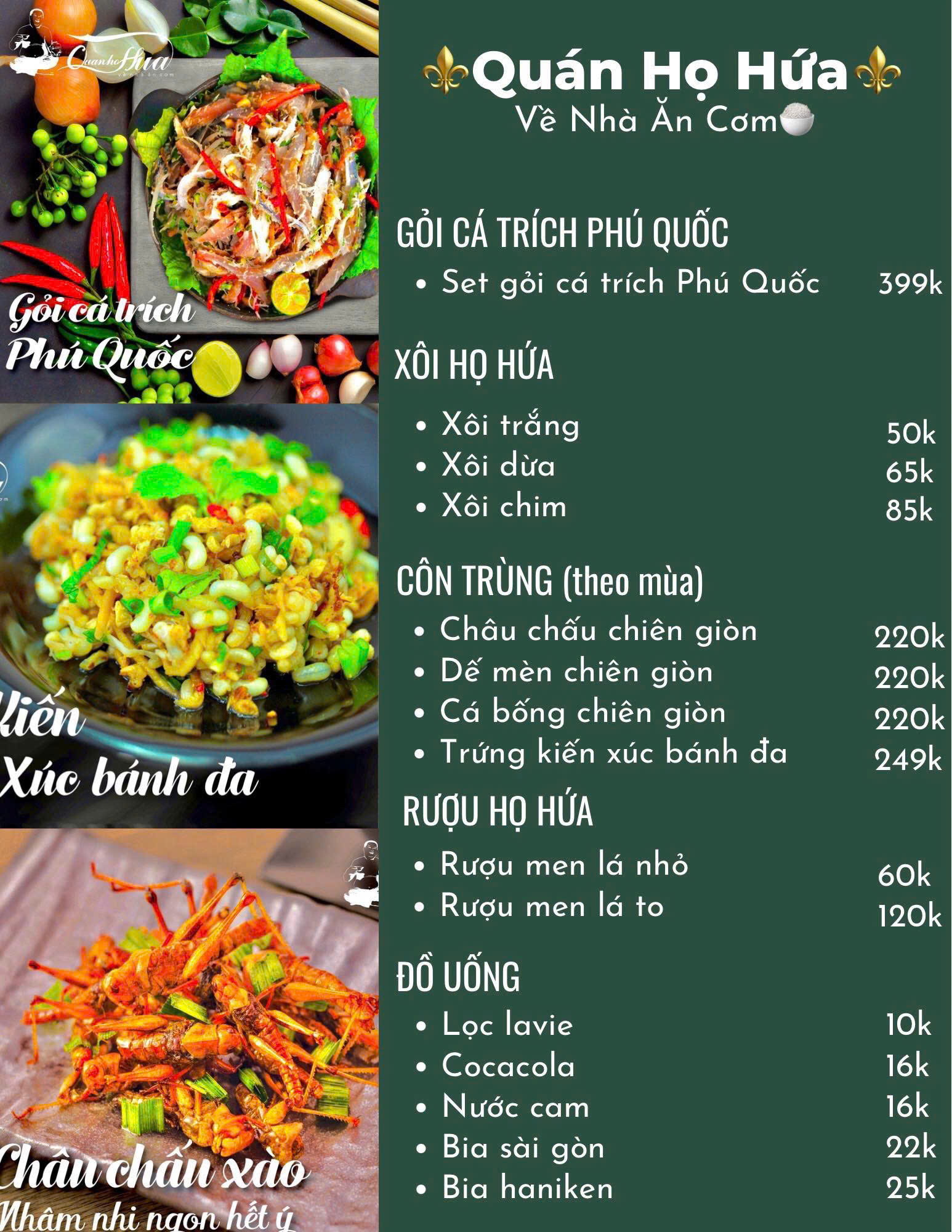 Menu Quán Họ Hứa - Tố Hữu 3 