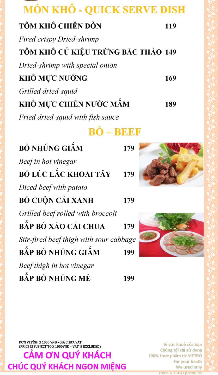Menu Sài Gòn Xưa và Nay - Nguyễn Trung Trực 10 