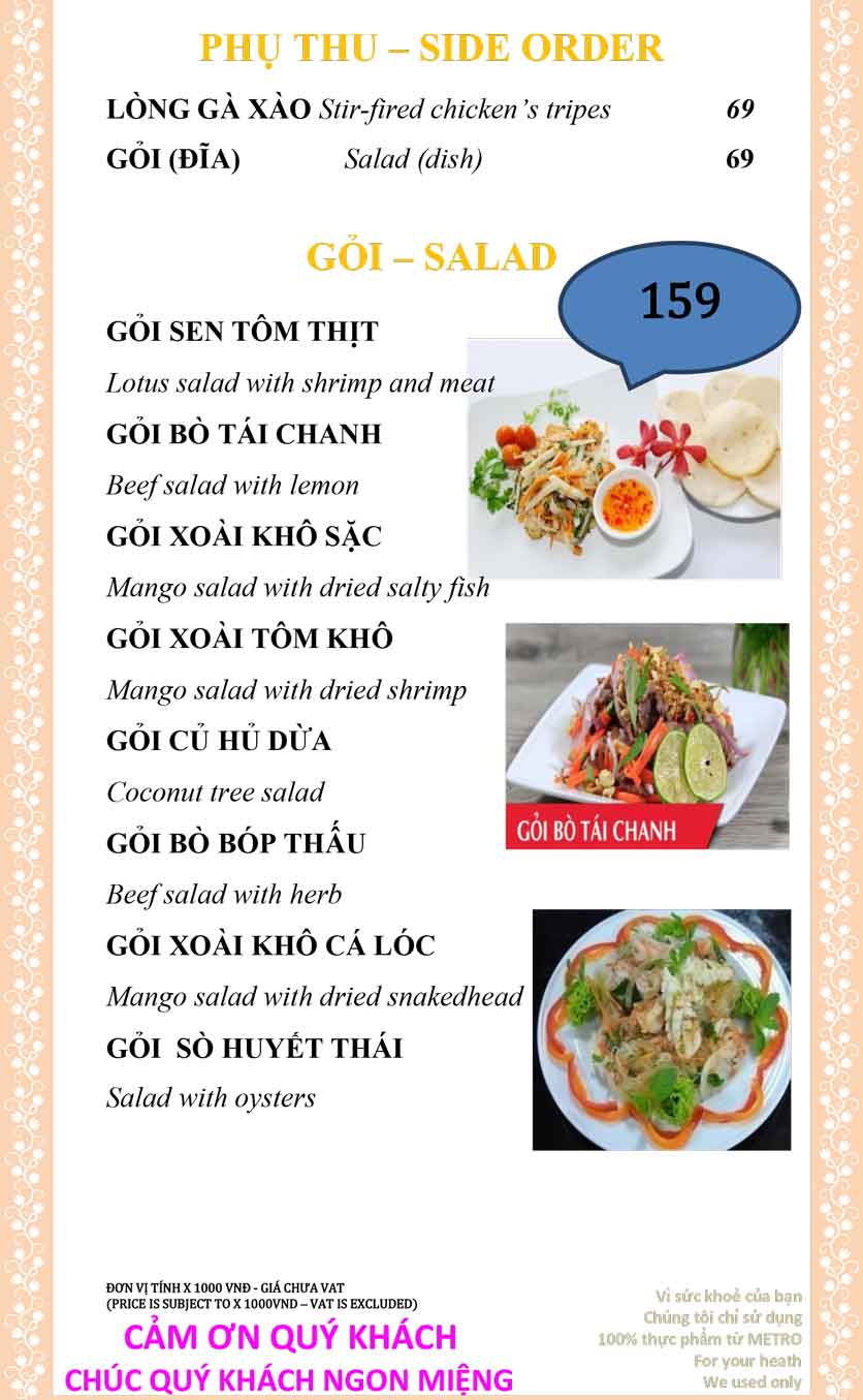 Menu Sài Gòn Xưa và Nay - Nguyễn Trung Trực 12 
