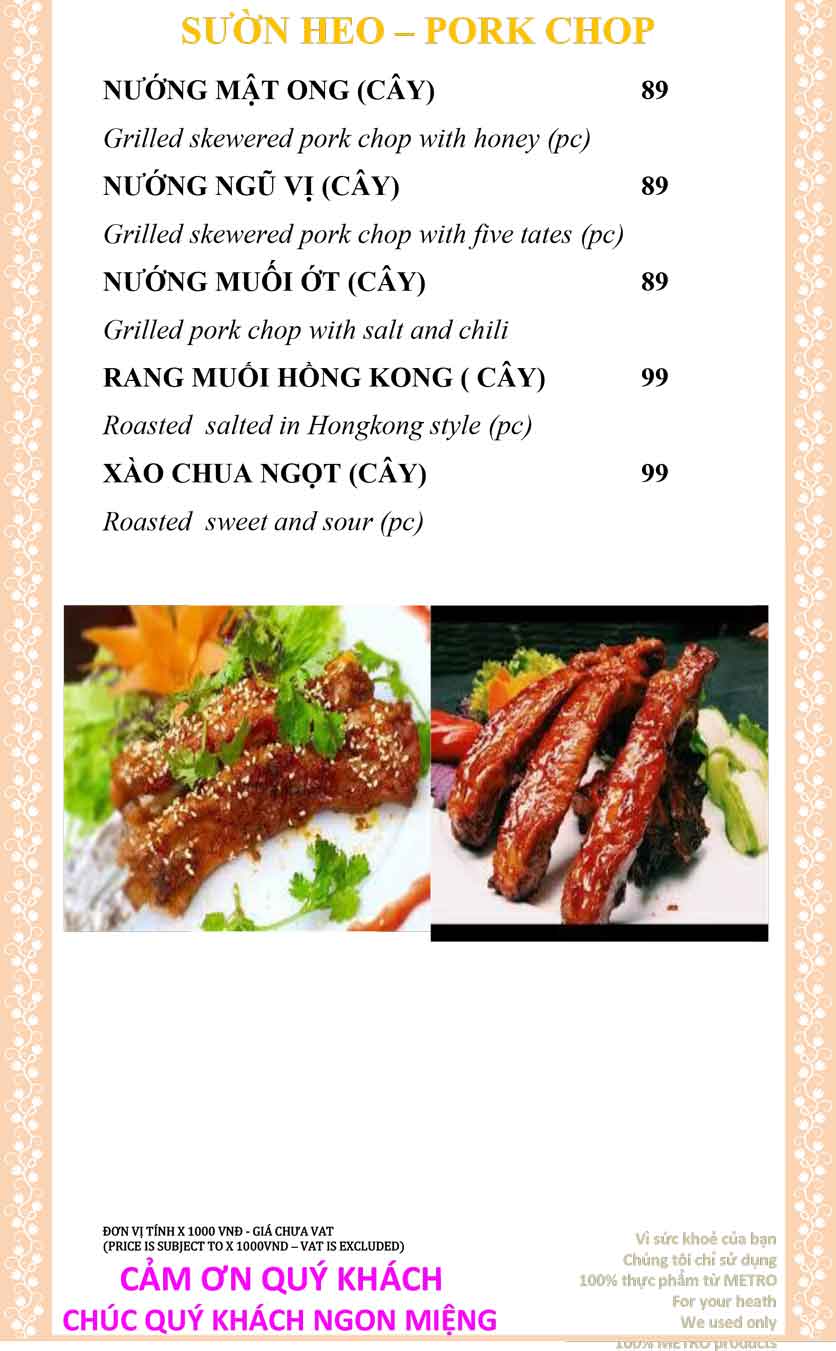 Menu Sài Gòn Xưa và Nay - Nguyễn Trung Trực 19 