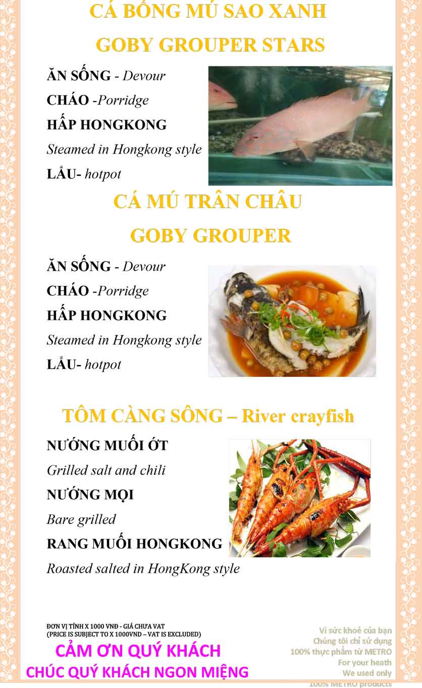 Menu Sài Gòn Xưa và Nay - Nguyễn Trung Trực 27 