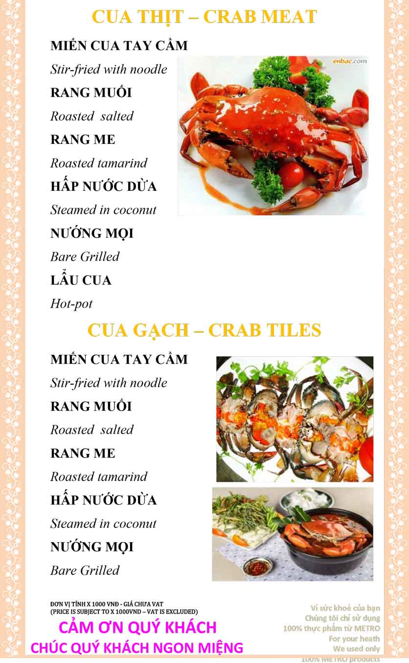 Menu Sài Gòn Xưa và Nay - Nguyễn Trung Trực 30 
