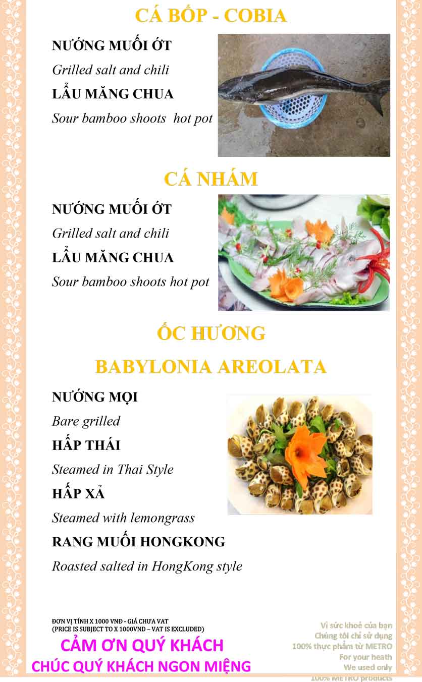 Menu Sài Gòn Xưa và Nay - Nguyễn Trung Trực 31 