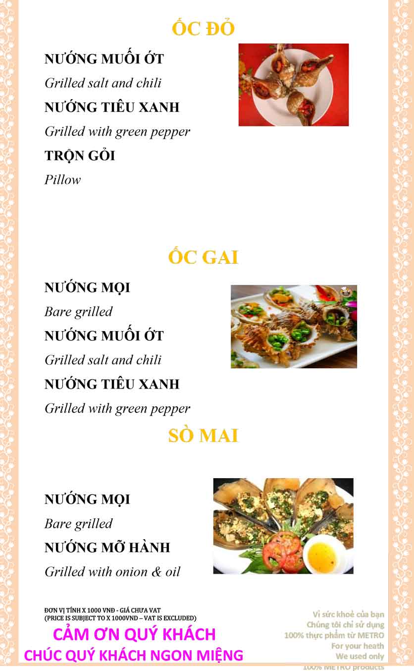 Menu Sài Gòn Xưa và Nay - Nguyễn Trung Trực 32 