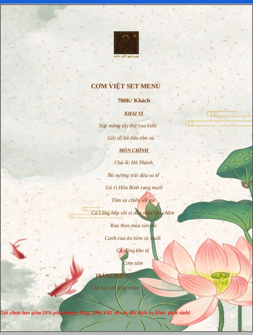 Menu Cơm Việt Heritage - Phạm Hồng Thái 6