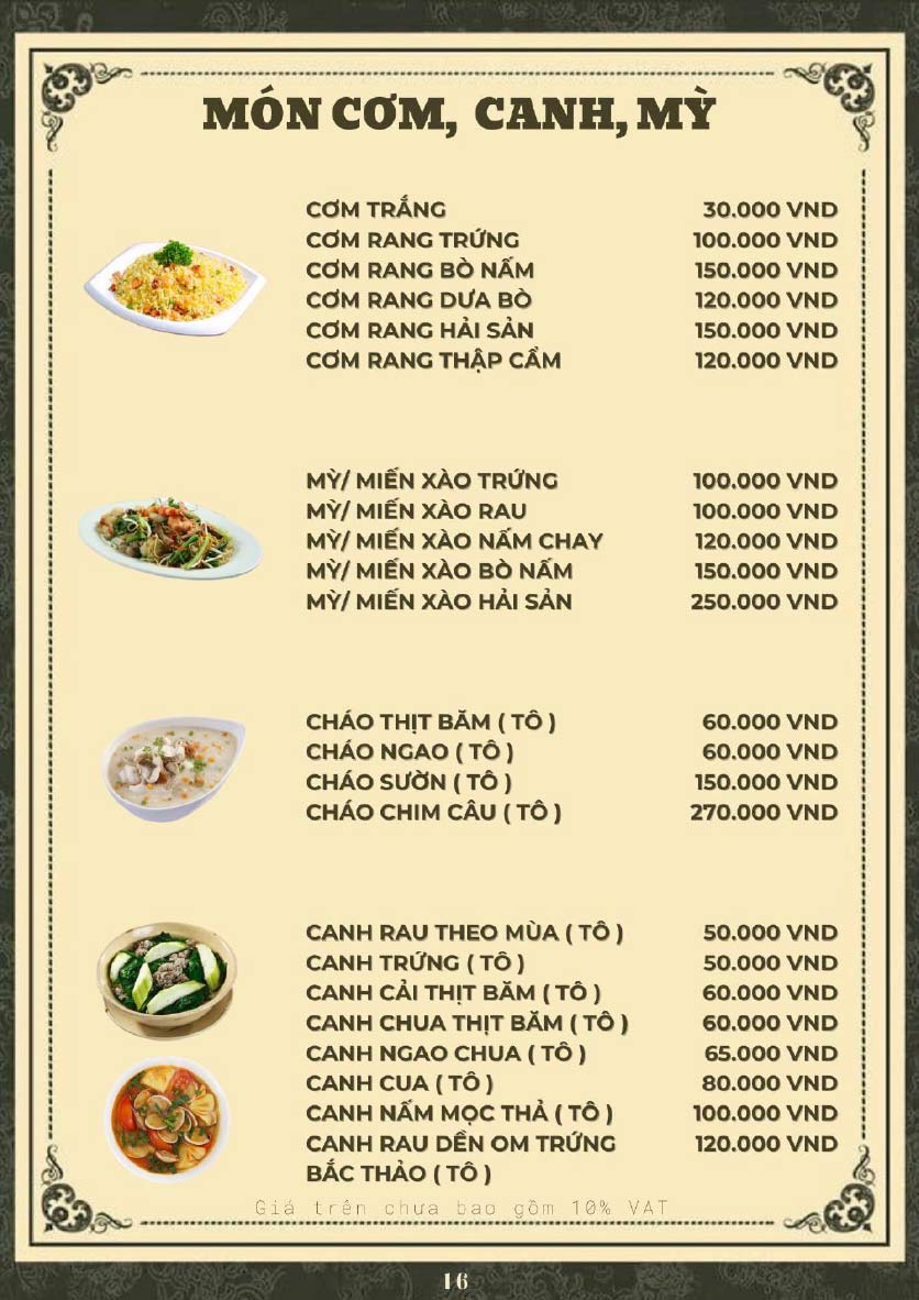 Menu Hoàng Gia - Lẩu cháo nấm thiên nhiên - Hoàng Cầu 16 