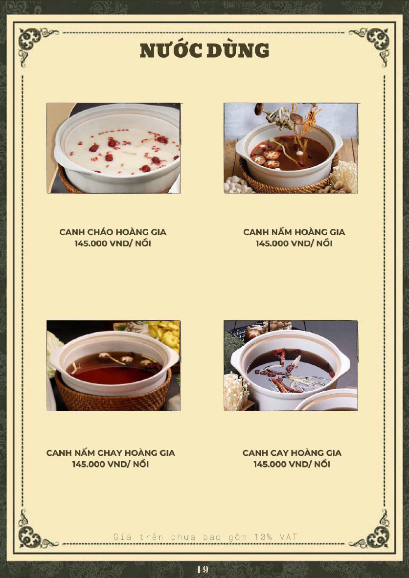 Menu Hoàng Gia - Lẩu cháo nấm thiên nhiên - Hoàng Cầu 18 