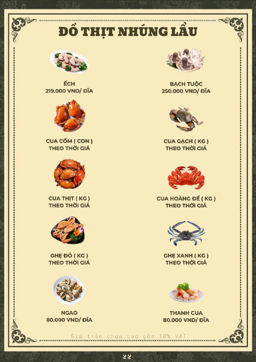 Menu Hoàng Gia - Lẩu cháo nấm thiên nhiên - Hoàng Cầu 22 