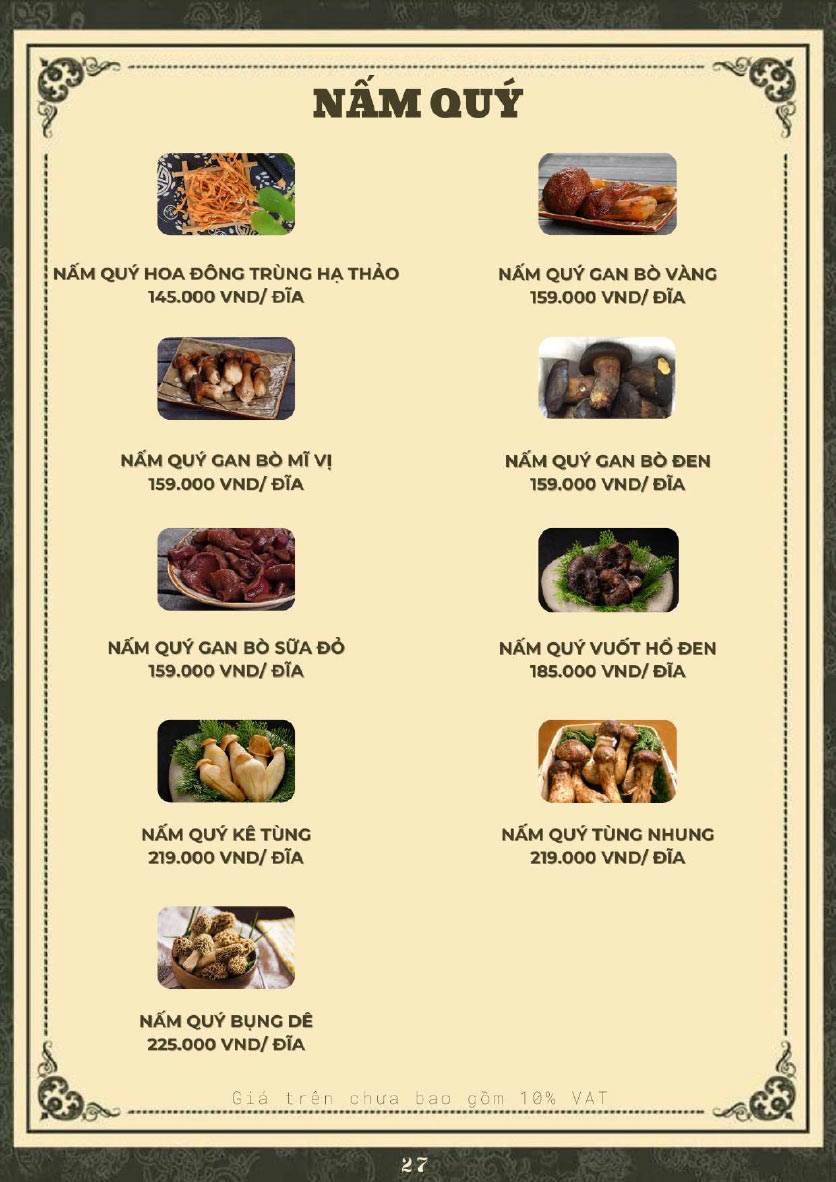 Menu Hoàng Gia - Lẩu cháo nấm thiên nhiên - Hoàng Cầu 26 