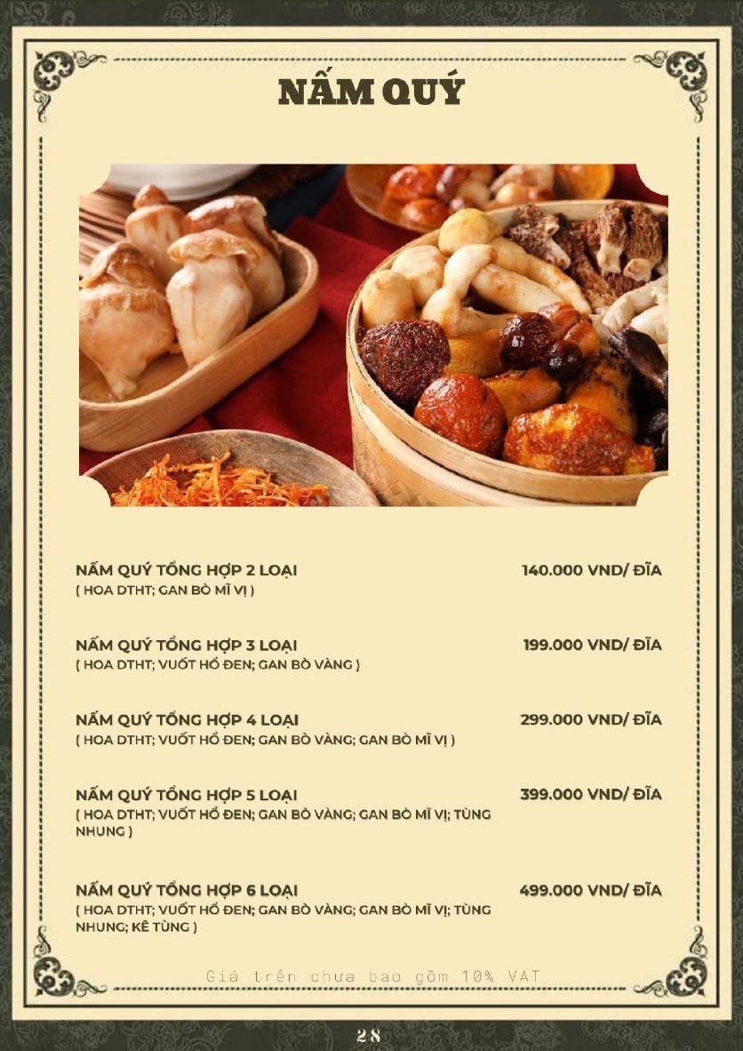 Menu Hoàng Gia - Lẩu cháo nấm thiên nhiên - Hoàng Cầu 27 