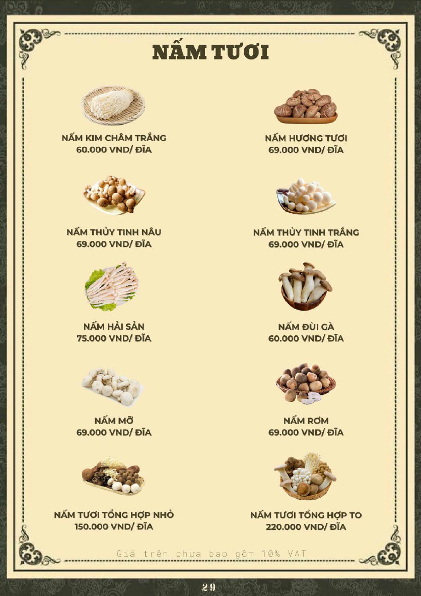 Menu Hoàng Gia - Lẩu cháo nấm thiên nhiên - Hoàng Cầu 28 