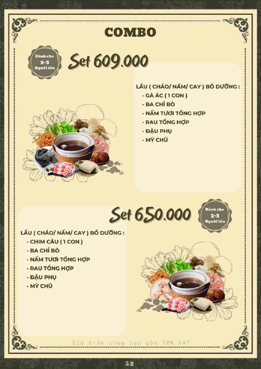 Menu Hoàng Gia - Lẩu cháo nấm thiên nhiên - Hoàng Cầu 31 