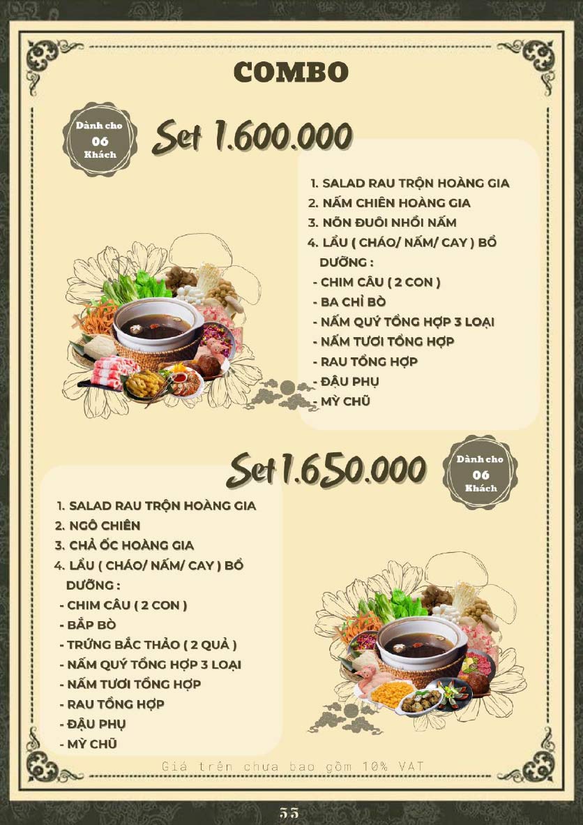 Menu Hoàng Gia - Lẩu cháo nấm thiên nhiên - Hoàng Cầu 32 