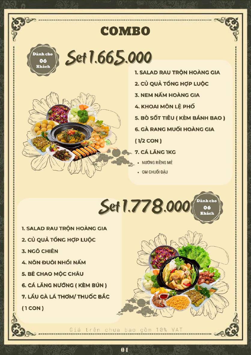 Menu Hoàng Gia - Lẩu cháo nấm thiên nhiên - Hoàng Cầu 33 