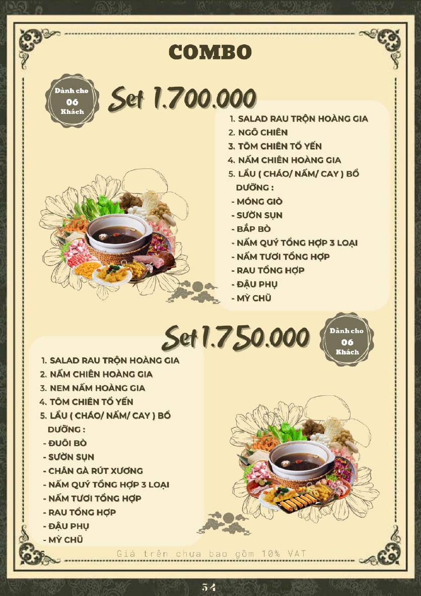 Menu Hoàng Gia - Lẩu cháo nấm thiên nhiên - Hoàng Cầu 34 