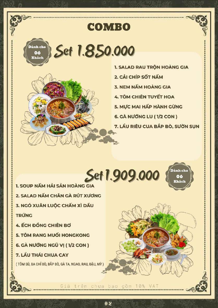 Menu Hoàng Gia - Lẩu cháo nấm thiên nhiên - Hoàng Cầu 35 