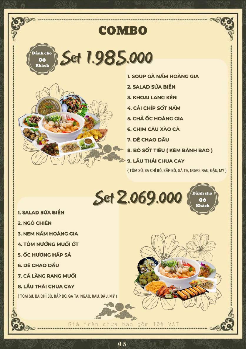 Menu Hoàng Gia - Lẩu cháo nấm thiên nhiên - Hoàng Cầu 36 