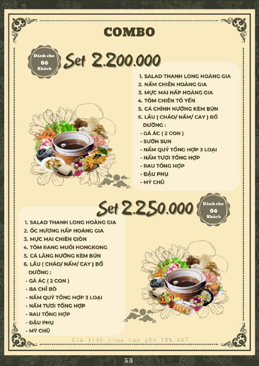 Menu Hoàng Gia - Lẩu cháo nấm thiên nhiên - Hoàng Cầu 37 