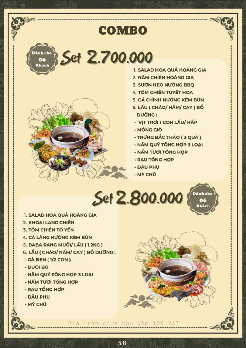 Menu Hoàng Gia - Lẩu cháo nấm thiên nhiên - Hoàng Cầu 39 