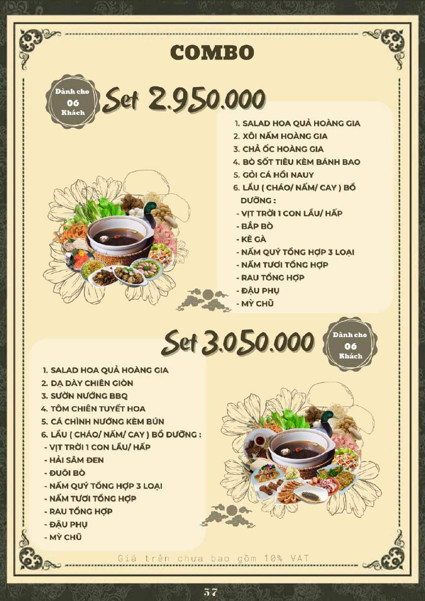 Menu Hoàng Gia - Lẩu cháo nấm thiên nhiên - Hoàng Cầu 40 