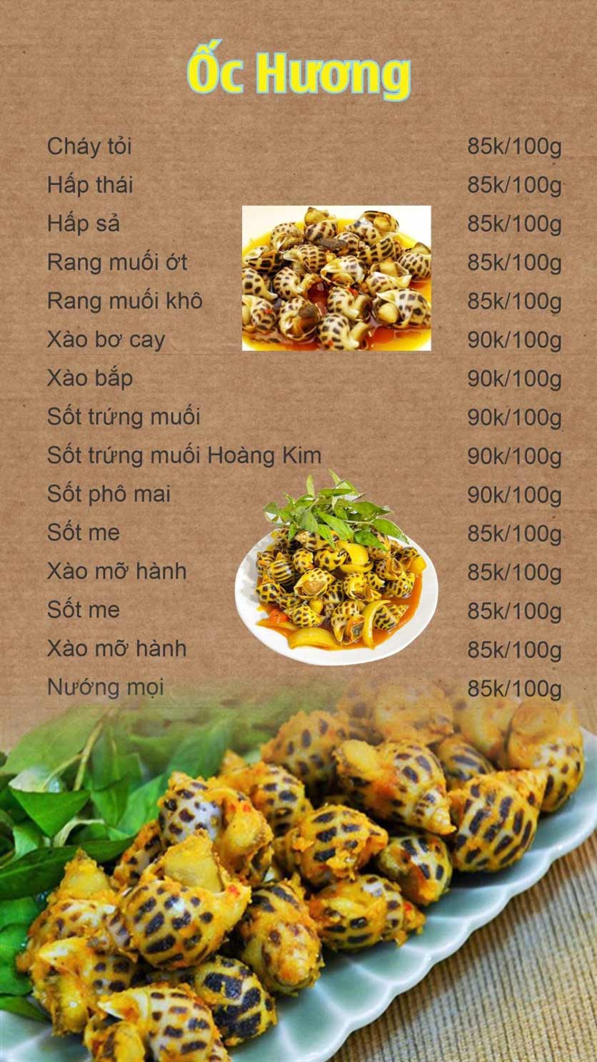 Menu Quán Ốc Boom - Lê Văn Sỹ 2