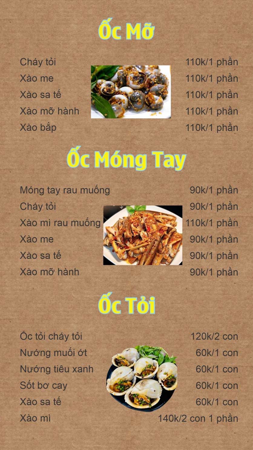 Menu Quán Ốc Boom - Lê Văn Sỹ 3