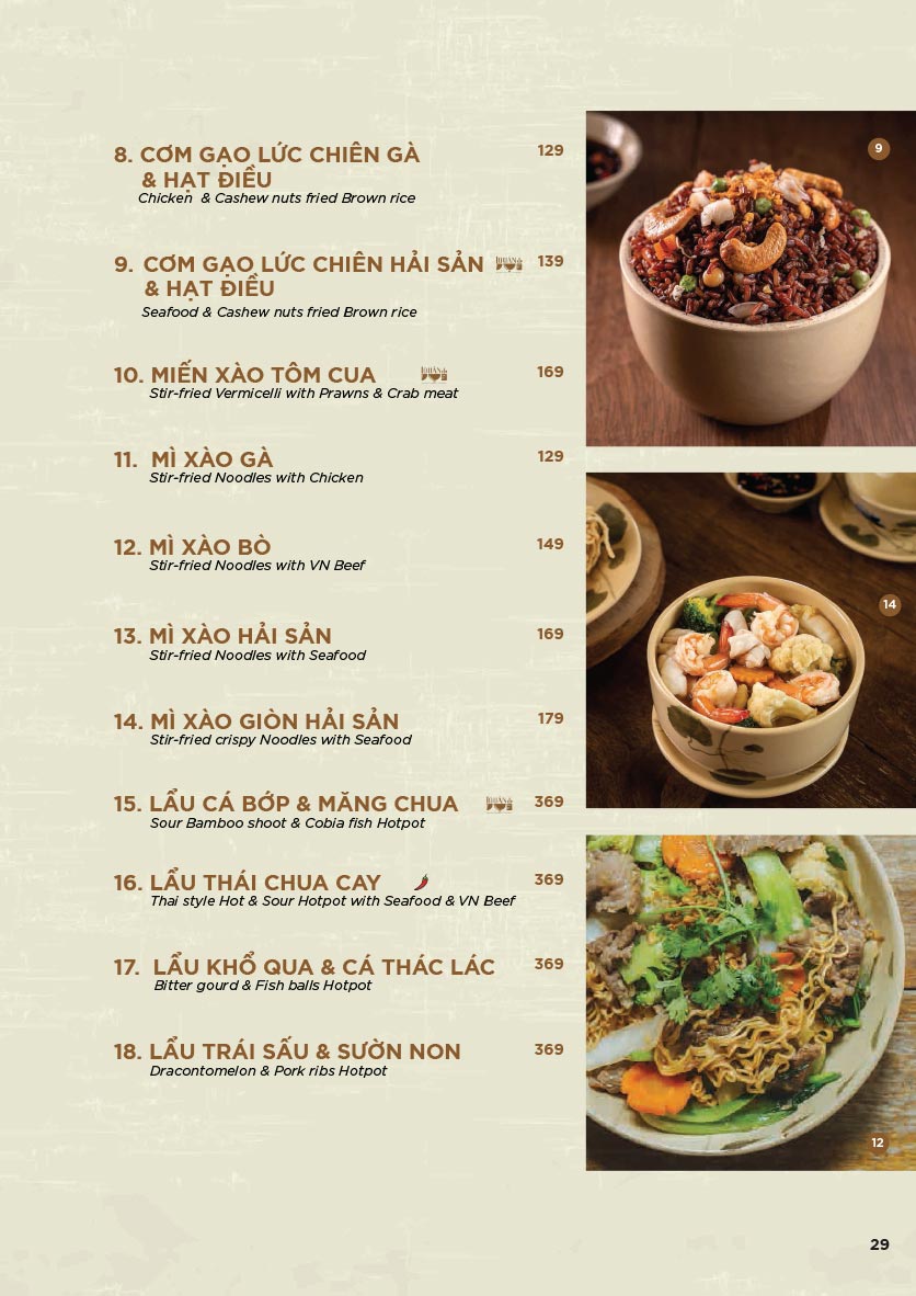 Menu Quán Bụi Central - Ngô Văn Năm 25 