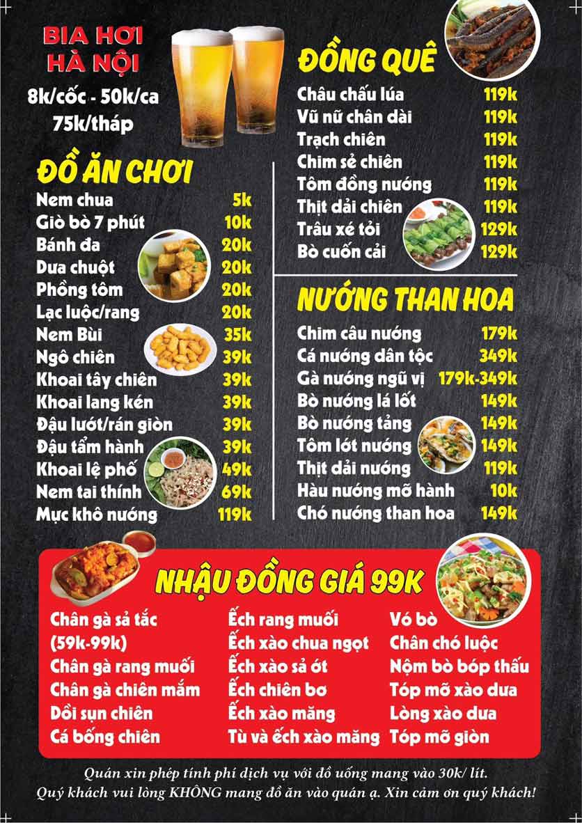 Menu Quán Trăng - Trần Điền 2