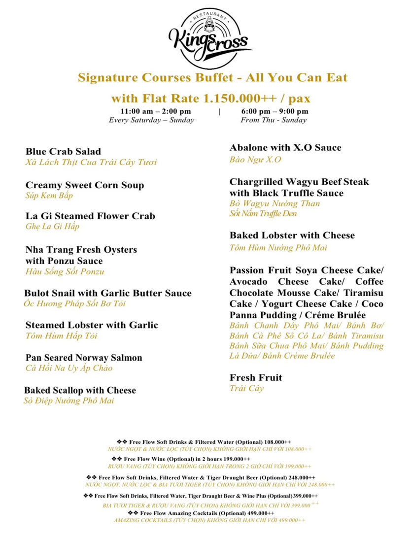 Kingscross Lê Thánh Tôn Menu và Ưu đãi mới nhất